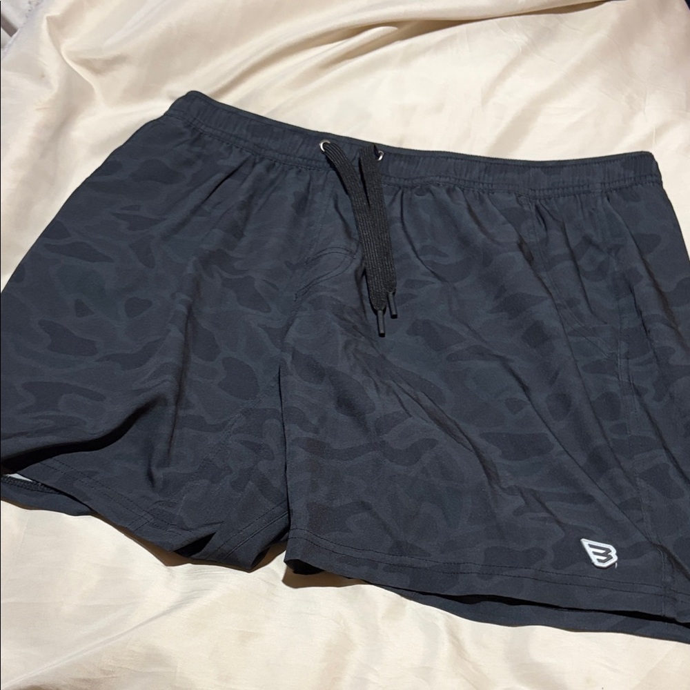 BURLEBO Men's Charcoal Black Camo Athletic Shorts